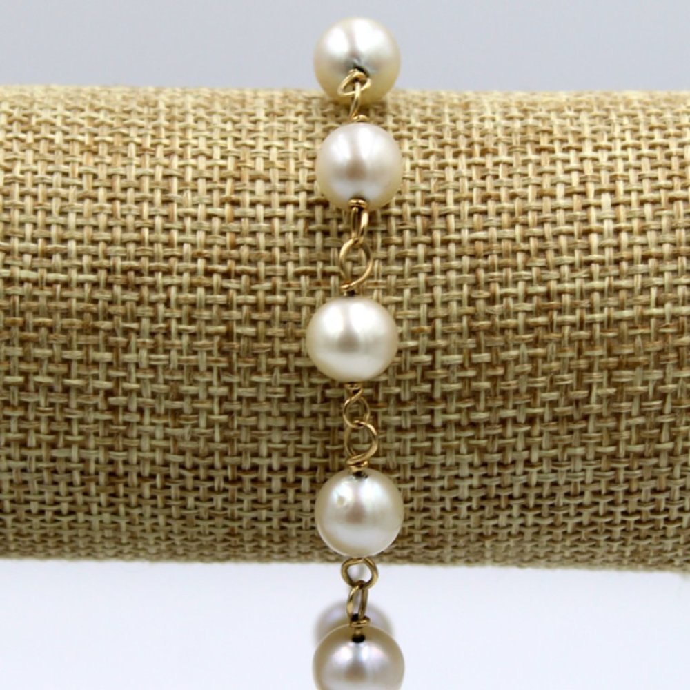 14K Pearl Station Bracelet - 35 CTS - Picture 4 of 10
